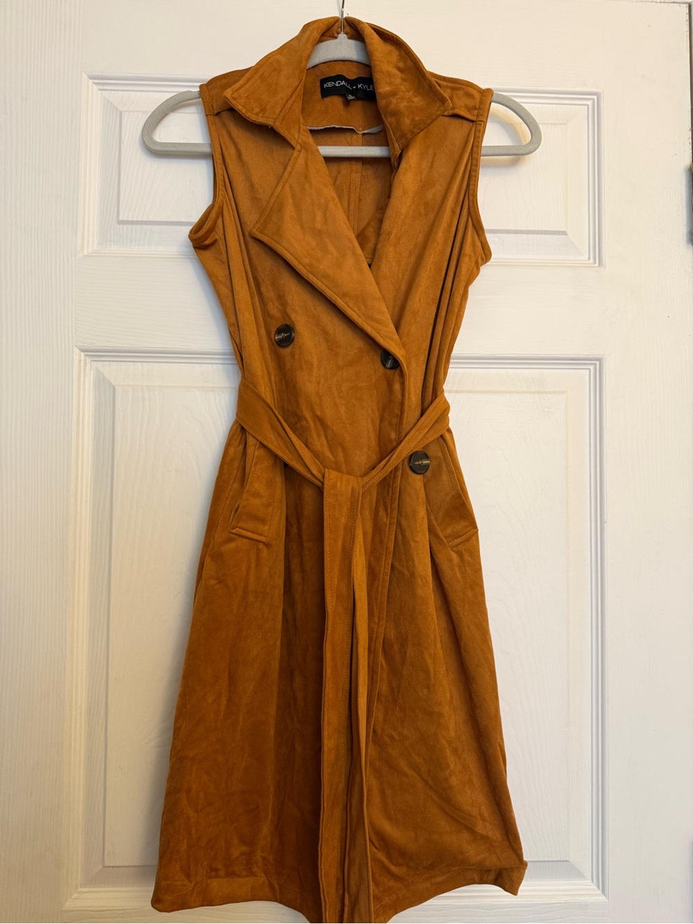 Kendall & Kylie Double-Breasted Sleeveless Midi Dress in Rust